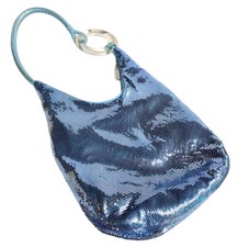 Whiting & David Baby Blue Chain Mesh Hand Bag Purse W/ Big Lucite Leather Strap