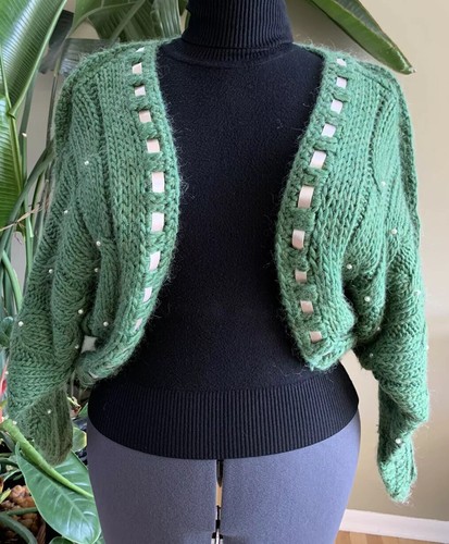 Anthropologie Laurie B Midriff Green Chunky Knit Women Open Sweater Size Small - 第 1/10 張圖片