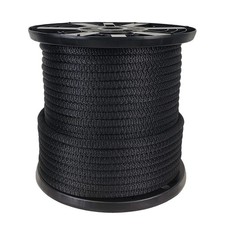 1/2" Black Polyester Rope, Solid Braid Dacron Utility Rope, 250 ft Spool, Low...