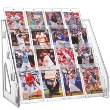 Elevated 4 Tier Clear Acrylic Card Display Stand for Trading Cards, Sports Ca...
