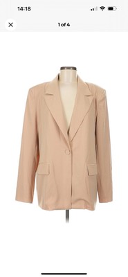 Dee Elly Women Beige Blazer with faux pockets and shoulder pads M