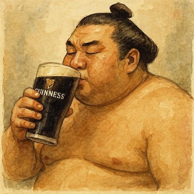 Guinness Sumo Wrestler Watercolor Art Print 12x8in Metal Sign Decor