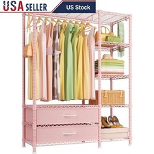 Sturdy Adjustable Portable Clothes Rack W/ Fabric Drawers & Shelves Storage New