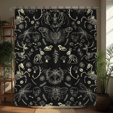 Halloween Black and Gold Goth Skull Shower Curtains,Spooky Gothic and Skull S...