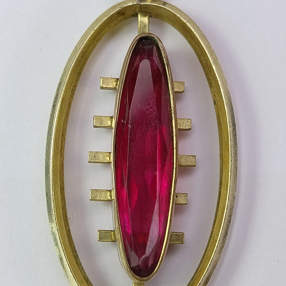Vintage 1980 Soviet Russia 14ct Yellow Gold Rolled Pendant Nivette Cut Ruby - Image 4 of 4