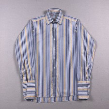 Turnbull Asser Dress Shirt Mens 15.5 / 39 Blue Yellow Striped French Cuffs