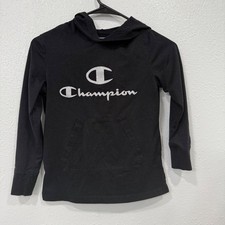 Kids Champion Black Long Sleeve Hooded Sweatshirt Hoodie C Logo Sparkle Size M