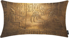 Egyptian Hieroglyphics Decorative Lumbar Cushion Case Ancient Golden Art Symbol