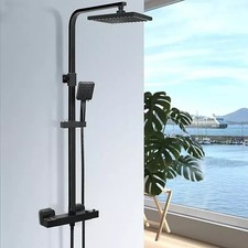 EVOLVE Thermostatic Square Black Shower Mixer Hand Rail E-FixingKit WRAS Aproved