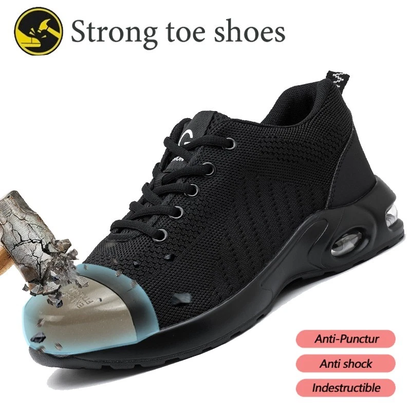 Mens Safety Shoes Anti-Punctur Steel Toe Work Boots Lightweight Breathable black