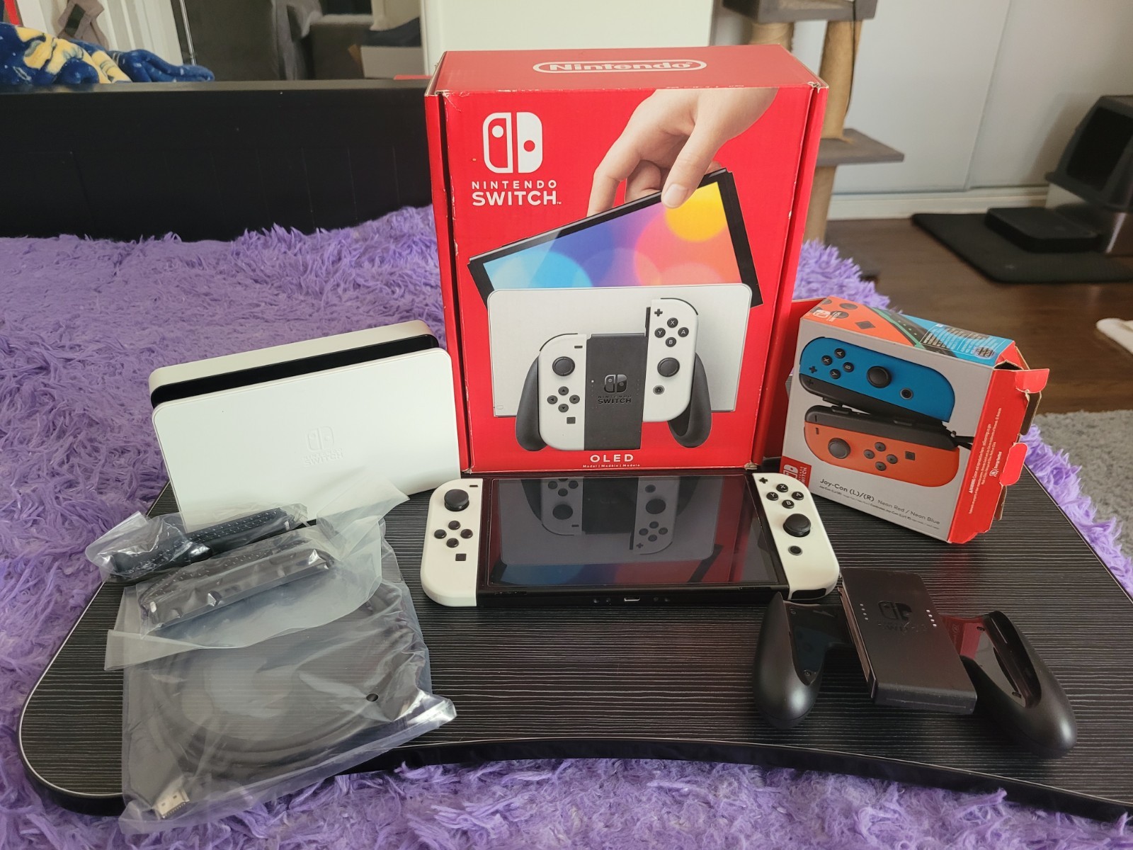 Nintendo Switch White OLED Console with Base Accessories Except Charger