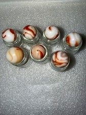 Vintage Akro Agate Slag Glass Marbles Lot of 7 UV Reactive Cadmium Orange White