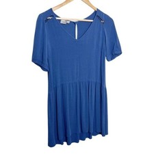 ASOS Blue Short Sleeve Tiered Babydoll Dress Crochet Detail V Neck