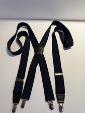 Men  s Suspenders Navy Blue Elastic With Silver Toned Hardware Pre-owned Good