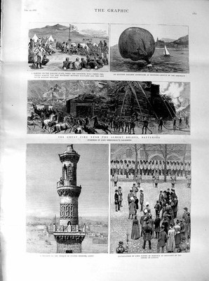 Alter antiker Druck 1887 Moschee Sultan Kairo Napier Tower London Battersea 19.