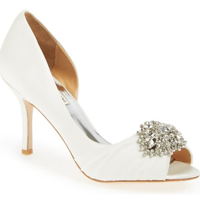 Badgley Mischka Pearson D'Orsay Pump White Sarin Peep Embellished Crystal 8.5