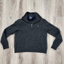 Polo Ralph Lauren Sweater Boys X Large Charcoal Gray Merino Wool Logo 1/4 Zip