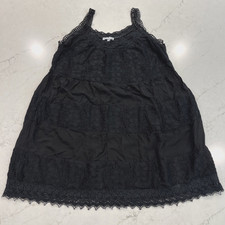 Crosstree Lane Womens Large Black Lace Crochet Sleeveless Mini Shift Dress Boho
