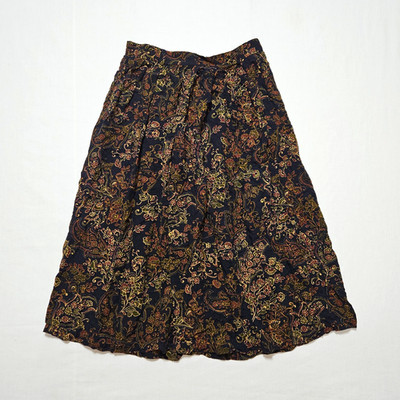 Vintage Sag Harbor Petite Skirt M Medium Floral Paisley Rayon Midi A-Line Navy