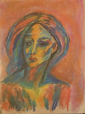 Original Pastel Portrait   Expressive Modern Woman -  Abstract Face   Framed.