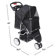 Foldable Dog Stroller 3 Wheels Pet Stroller for Dog / Cat Durable Travel Carrier