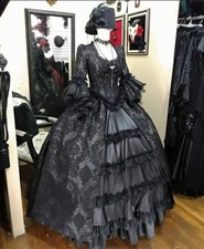 Victorian Black Wedding Dress Ball Gown Vintage Applique Gothic Bridal Gown