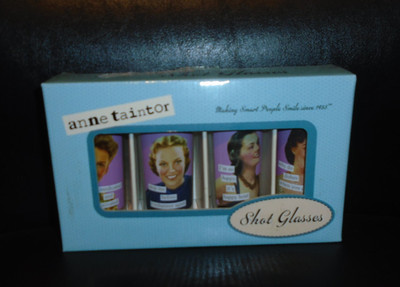 NIB OF 4 ANNE TAINTOR SHOT GLASSES VINTAGE HUMOR