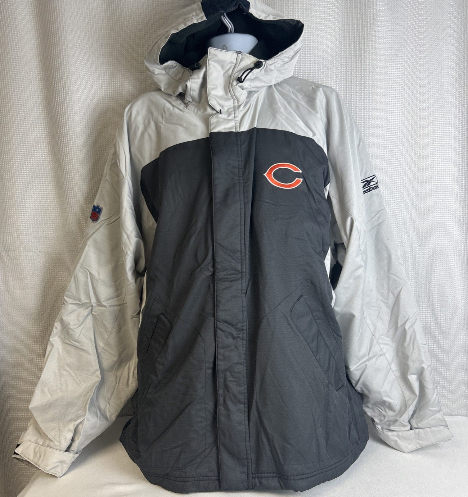 Vintage NFL Reebok Chicago Bears Hooded Lined Full Zip Coat Jacket Mens Size XL