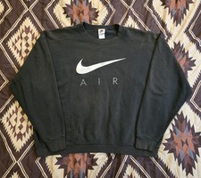 Sudadera De Colección Años 90 Nike Cuello Redondo Nike Air Negra Desteñida Envejecida Para Hombres XL Cuadrada