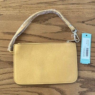 Stitch Fix Urban Expressions Mustard Wristlet Bag Zip Top Lined Gold Hardware