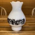 CURRIER & IVES White Milk Glass Lamp Shade Farm Harvest  Scene 7" Vintage