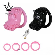 Cute Style Chastity Cage Lock with 4 Rings Pink Resin Chastity Device Lockable