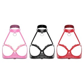 Women Sexy Lingerie Cupless Bra Leather Open Bust Tank Tops Underwear Clubwear