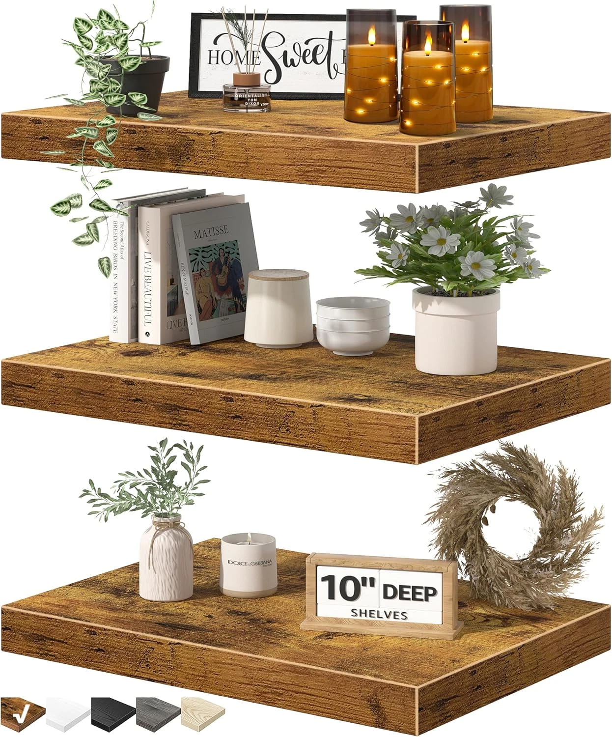 10" Deep Floating Shelves for Wall - 10 X 16 Inch Book Shelf Bathroom Bedroom Ki