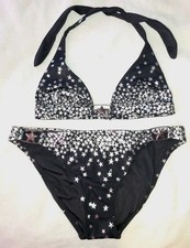 VTG 00's Y2K Victoria's Secret 2 Piece Swimsuit Black/Silver Stars M/L RARE