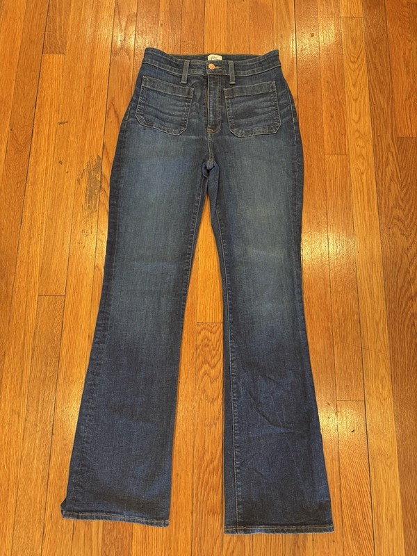 J. Crew Denim Women's Curvy Full Length Demi Boot Jeans High Rise Patch Pockets 