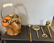 Gauri Kohli Faux Marble & Gold Tone Bar Tools Set Ice Bucket Tongs & MORE Pieces