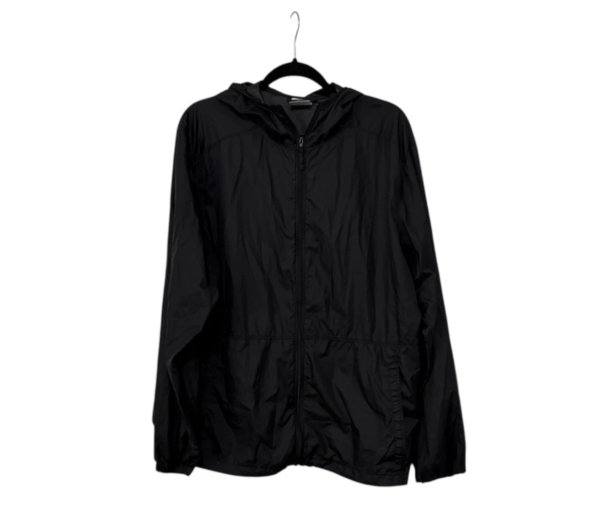 Columbia Jacket Black Full Zip Up Large Windbreaker Lightweight Hooded Packable