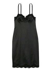Victoria's Secret Black Wicked Satin Lace-Trim Underwire Slip Dress Size Small