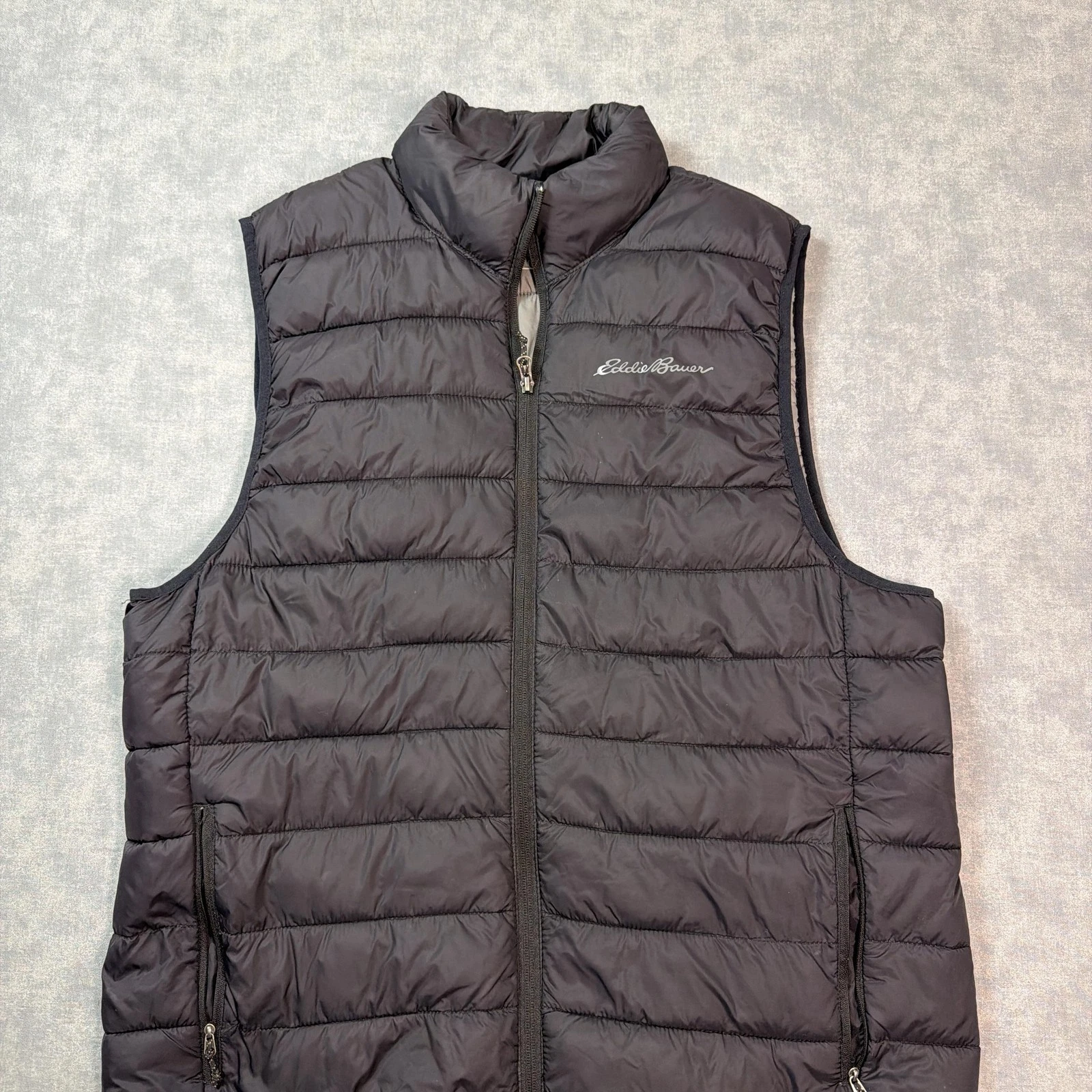 Eddie Bauer Vest Mens Large Black Puffer Insulated Lightweight Zip Pockets