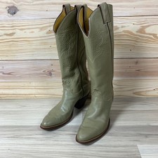 Vintage Justin Cowboy Boots Womens 8B Beige Leather Western Tall Pointed