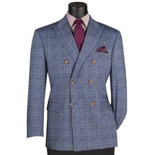 VINCI Men's Blue Glen Plaid Stretch Regular Fit Blazer - NEW