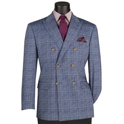 VINCI Men's Blue Glen Plaid Stretch Regular Fit Blazer - NEW