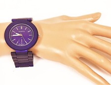 NEW LUXURY GENEVA METALLIC MATTE FINISH PURPLE ROUND DIAL LINK WATCH