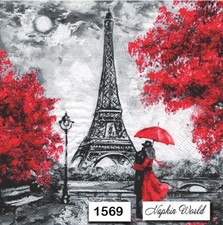 (1569) TWO Individual Paper Luncheon Decoupage Napkins  PARIS COUPLE LOVE EIFFEL