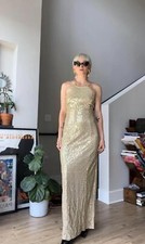 VTG 90s Bari Jay Gold Metallic Gown