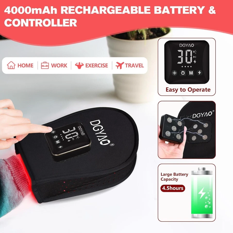 Rechargeable Infrared Red Light Therapy Hand Glove for Pain Relief Cordless Pad - Image 3 of 4