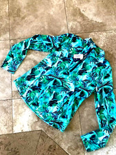 NWT LRG TOMMY BAHAMA RASHGUARD ZIP TOP UPF 50 RET 138.00 BAHAMA LEAF TEAL, NAV,