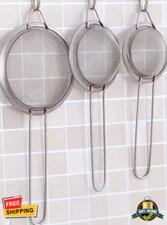 3pcs Stainless Steel Strainer Set for Juice, Soy Milk, Oil, Flour & More