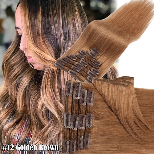 CLEARANCE 100% Human Hair Clip in Remy Hair Extensions Full Head 8PCS Blonde - Picture 32 of 38